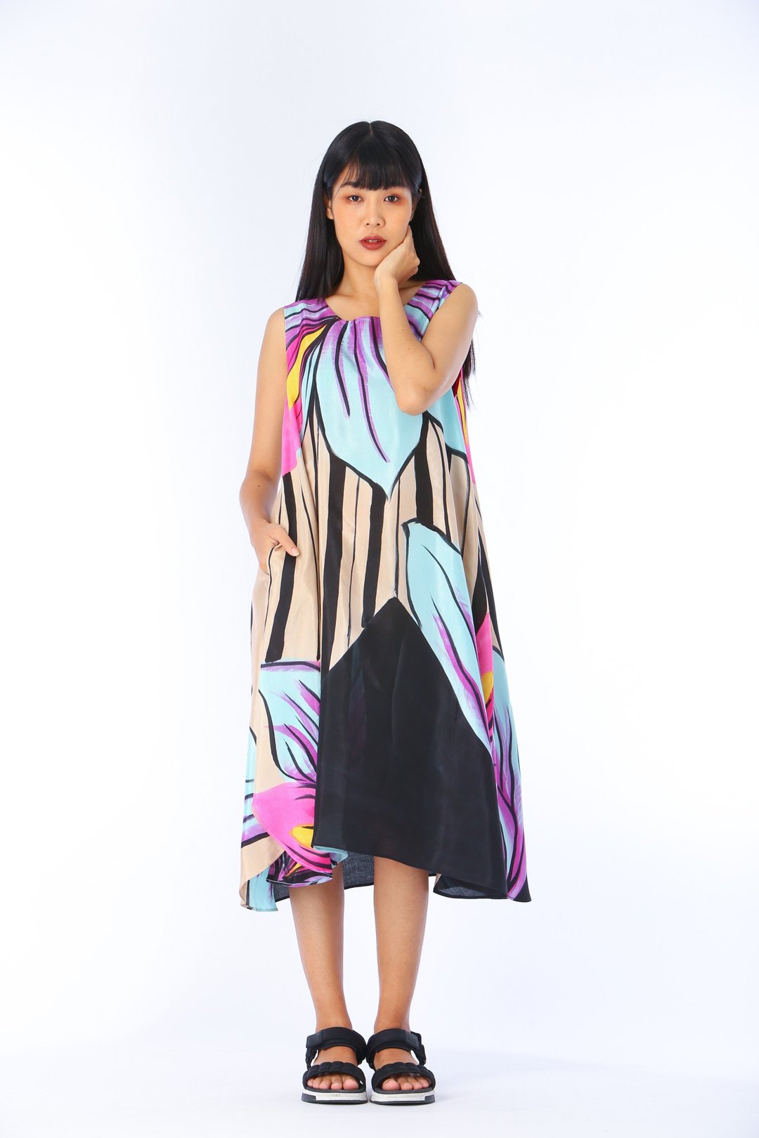 Dress Hand Paint Soft Cotton Silk for Yoga Vacation Holidays - 洋装/连衣裙 - 棉 咖啡色
