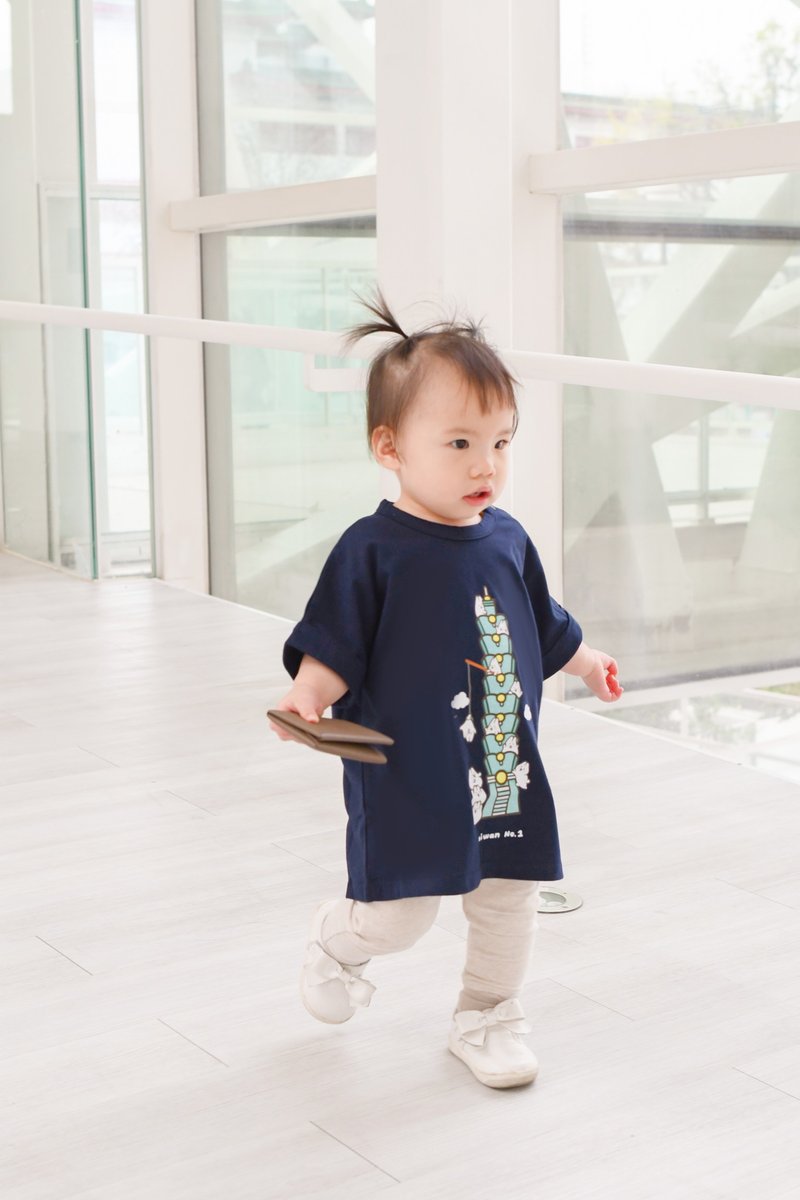 Kid-麻糬兔101小孩T-shirt (藏青色) - 童装上衣 - 棉．麻 蓝色