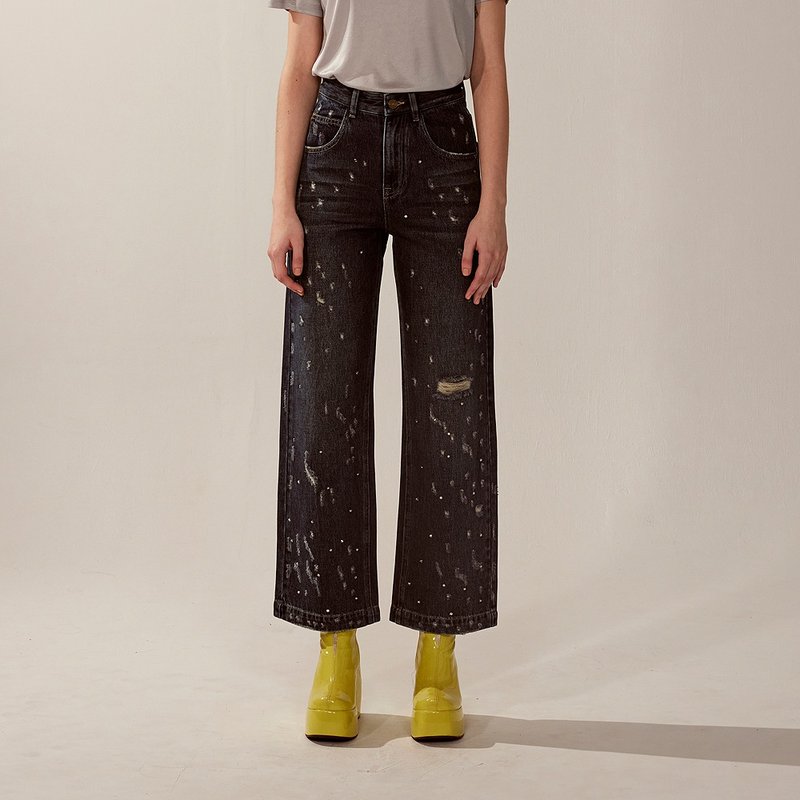 AVVJOY | 水鑽設計牛仔褲 - 女装长裤 - 其他材质 蓝色