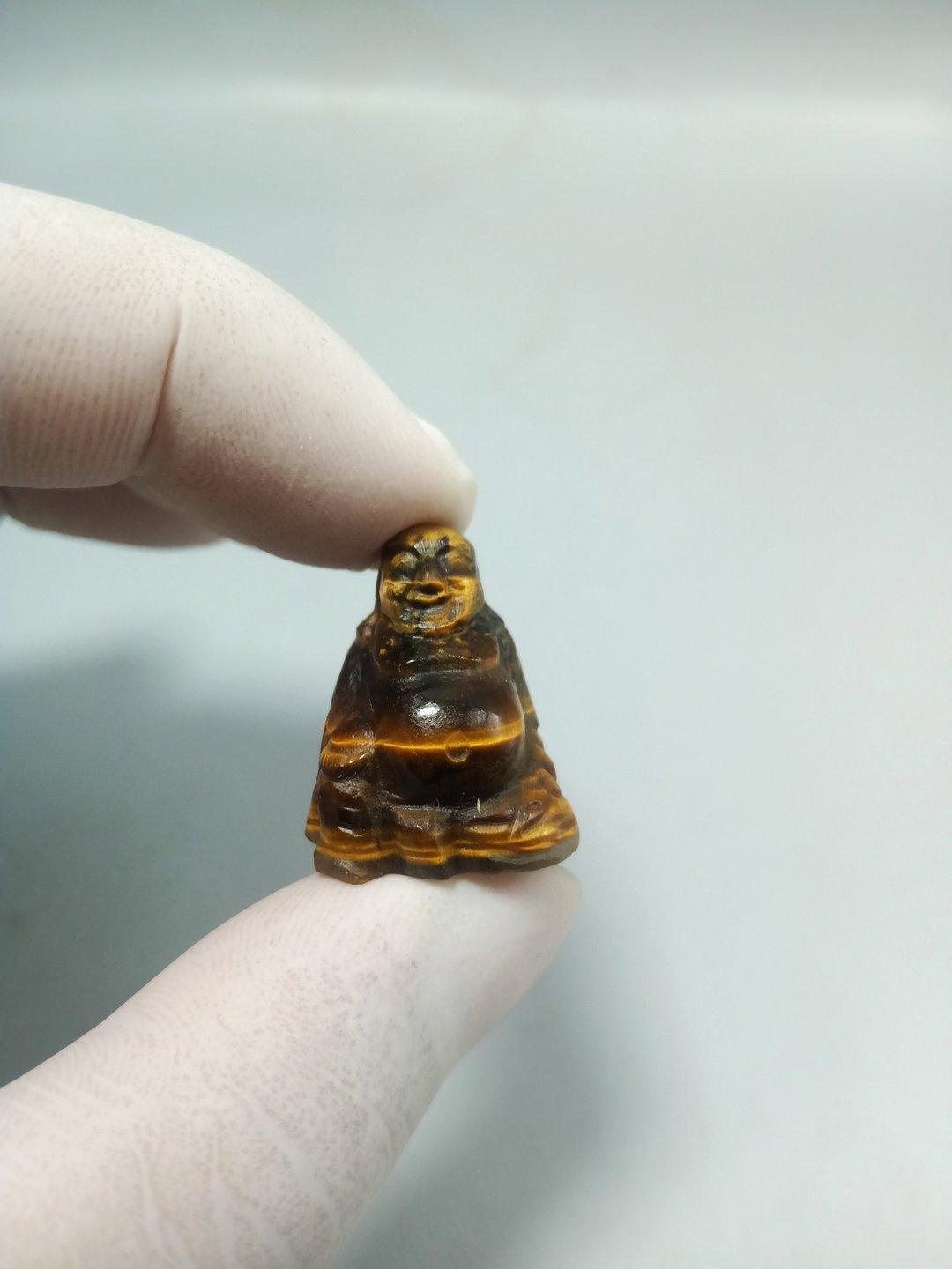 22 毫米手工雕刻虎眼石快乐佛像 100% 正品天然石材 - 其他 - 石头 