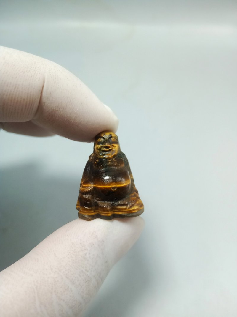 22 毫米手工雕刻虎眼石快乐佛像 100% 正品天然石材 - 其他 - 石头 
