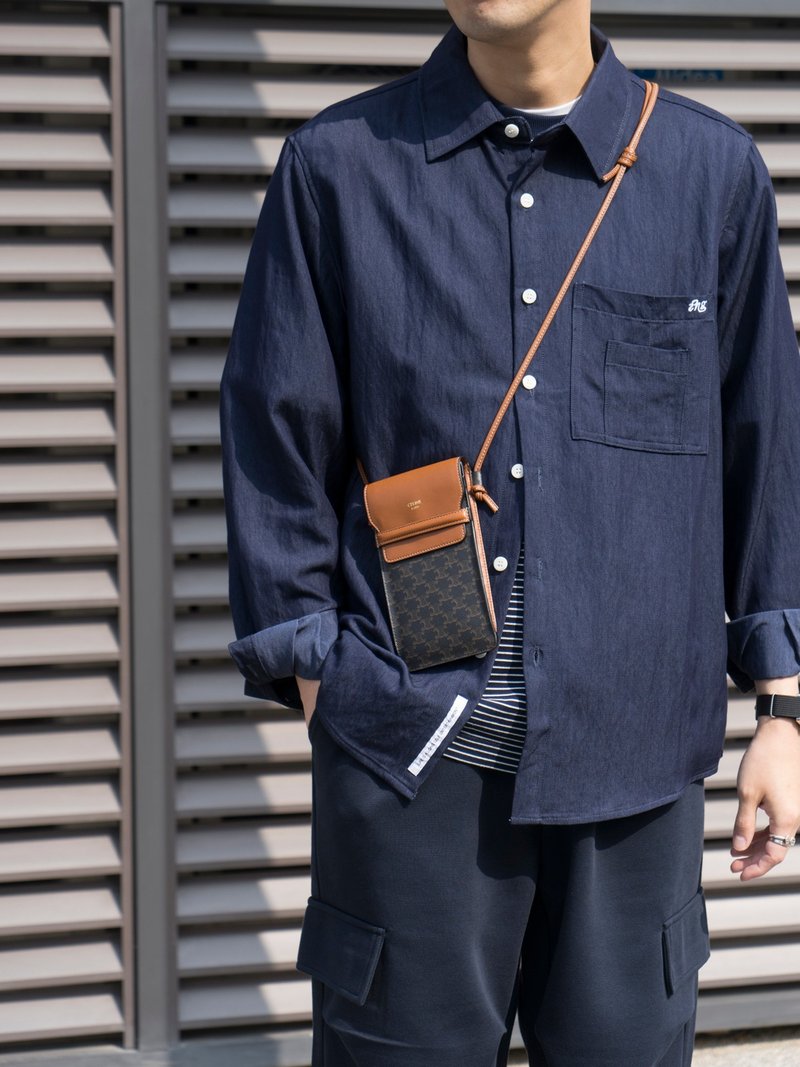 SHIRT 靛蓝长袖休闲衬衫男春季新款日系潮流宽松工装街头 - 男装衬衫 - 其他人造纤维 