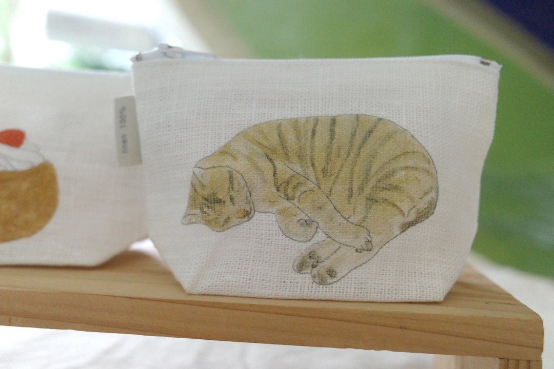 日本 Fog Linen Work - Isabelle Boinot 联名亚麻收纳包 - 猫咪 - 化妆包/杂物包 - 亚麻 多色