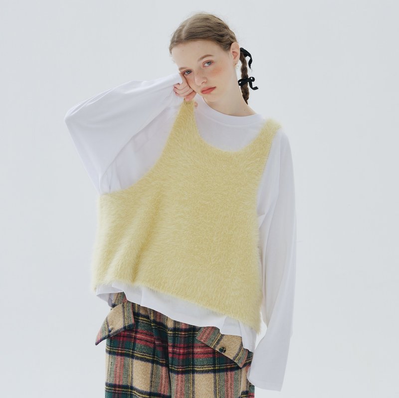 黄色毛背心 / 仿貂毛 毛衣 - 女装针织衫/毛衣 - 其他材质 黄色