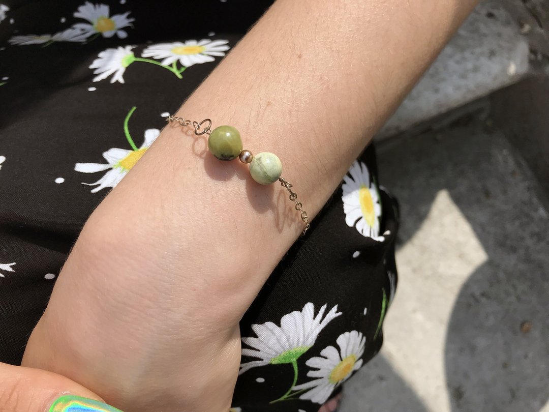 Yellow Turquoise 925 Sterling Silver Adjustable Bracelet - 手链/手环 - 半宝石 绿色