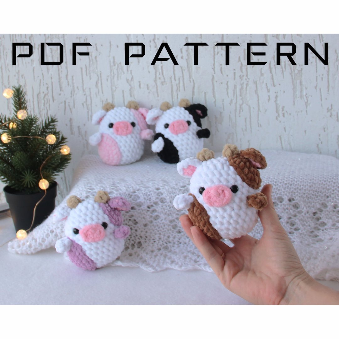 Small Strawberry cow crochet PATTERN amigurumi stuffed animal - Highland cow - 编织/刺绣/羊毛毡/裁缝 - 其他材质 白色