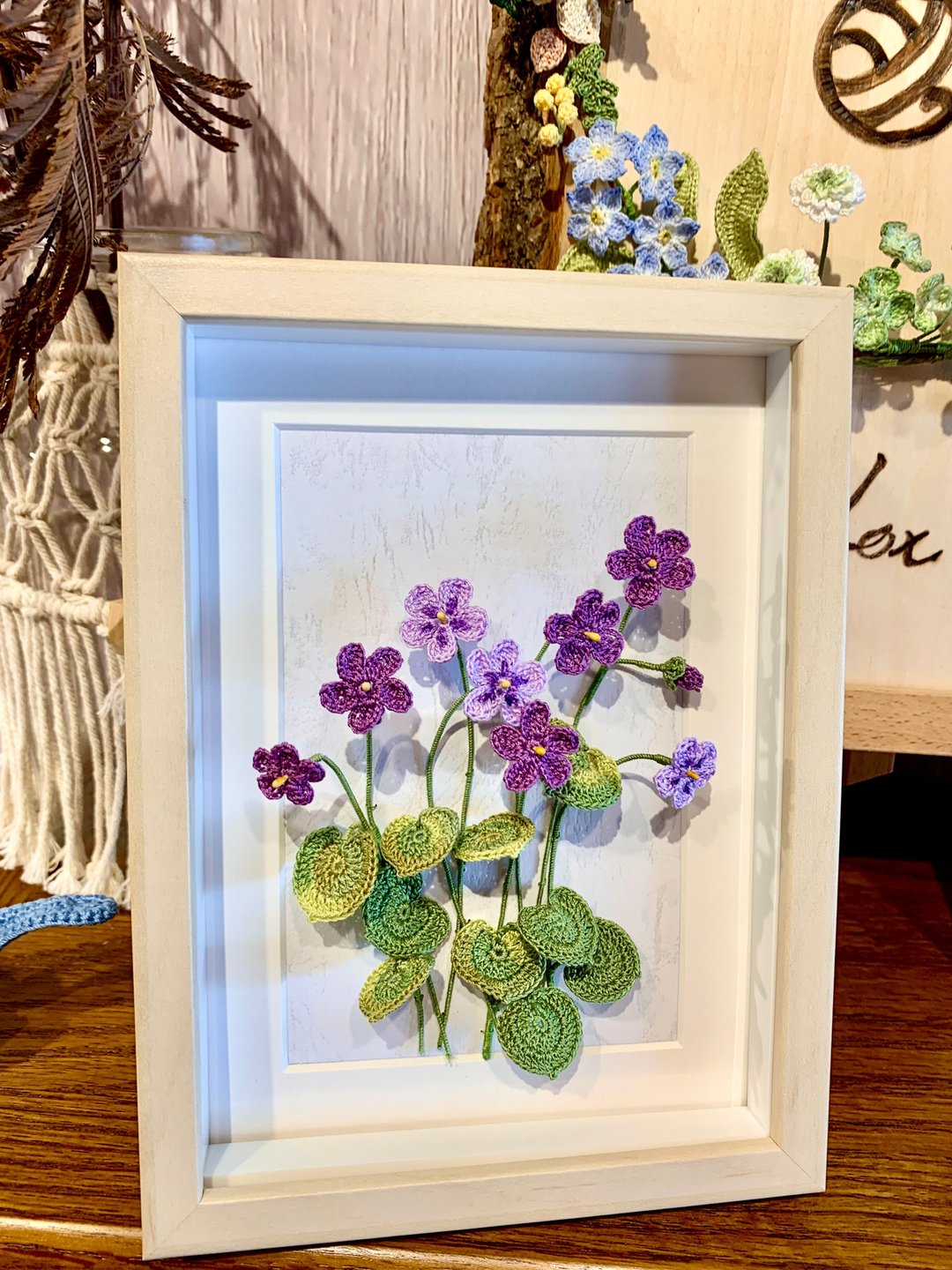 Violet • 紫罗兰 钩织 编织 立体 花画 家居点缀 新居 可挂墙 放 - 摆饰 - 棉 多色