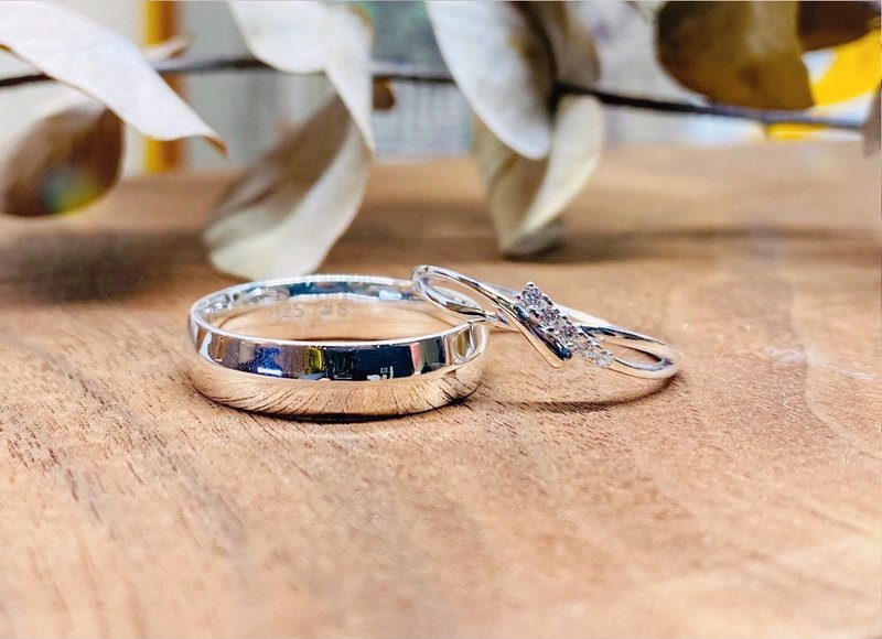 925纯银 承诺对戒 情侣对戒 天然锆石 礼物 女戒 - 戒指 - 纯银 银色