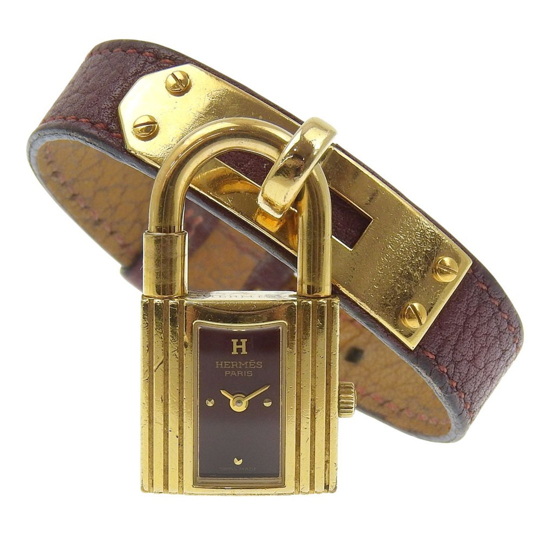 【日本直送】爱马仕 HERMES Kelly Watch 手表 镀金 x 皮革 石英机芯 指针式显示 酒红色表盘 женские 【二手品】 - 女表 - 其他金属 金色