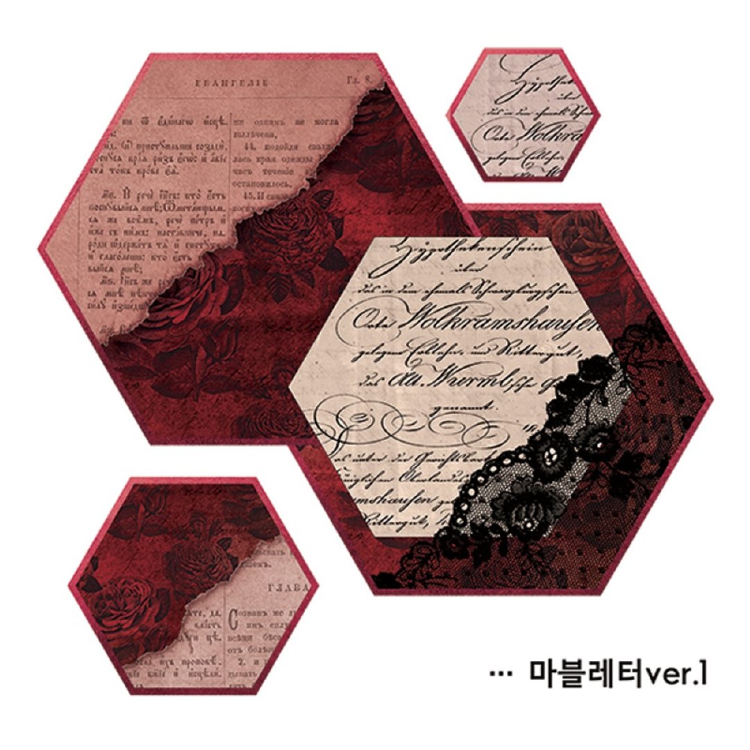 大理石六角形字母 6 种类型 (blackraccoon) 复古拼贴设计贴纸 - 贴纸 - 纸 多色