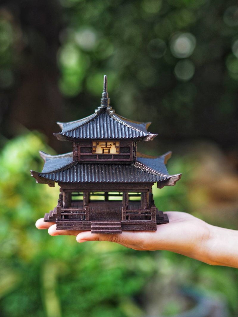 Japanese pavilion model scale model for diorama or home and garden decoration - 摆饰 - 木头 黑色