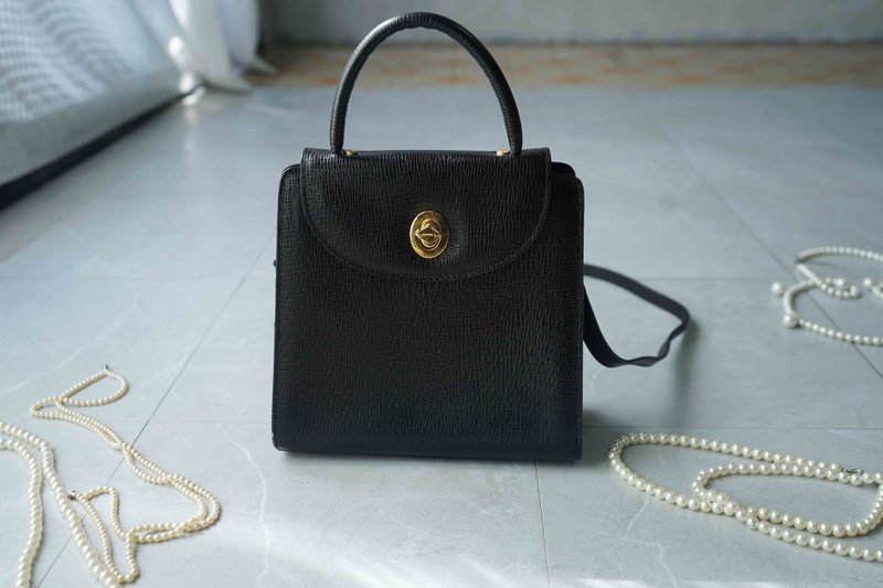 寻宝复古古董包-意大利制isanti黑色硬壳小型手提方包 - 侧背包/斜挎包 - 真皮 黑色