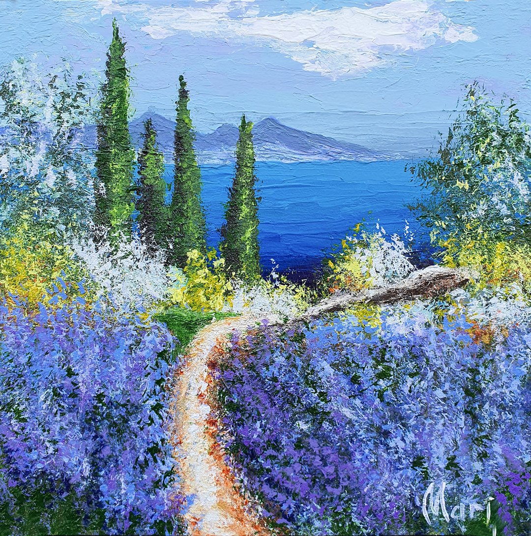 托斯卡纳绘画法国里维埃拉风景矢车菊野花薰衣草田 - 海报/装饰画/版画 - 其他材质 多色