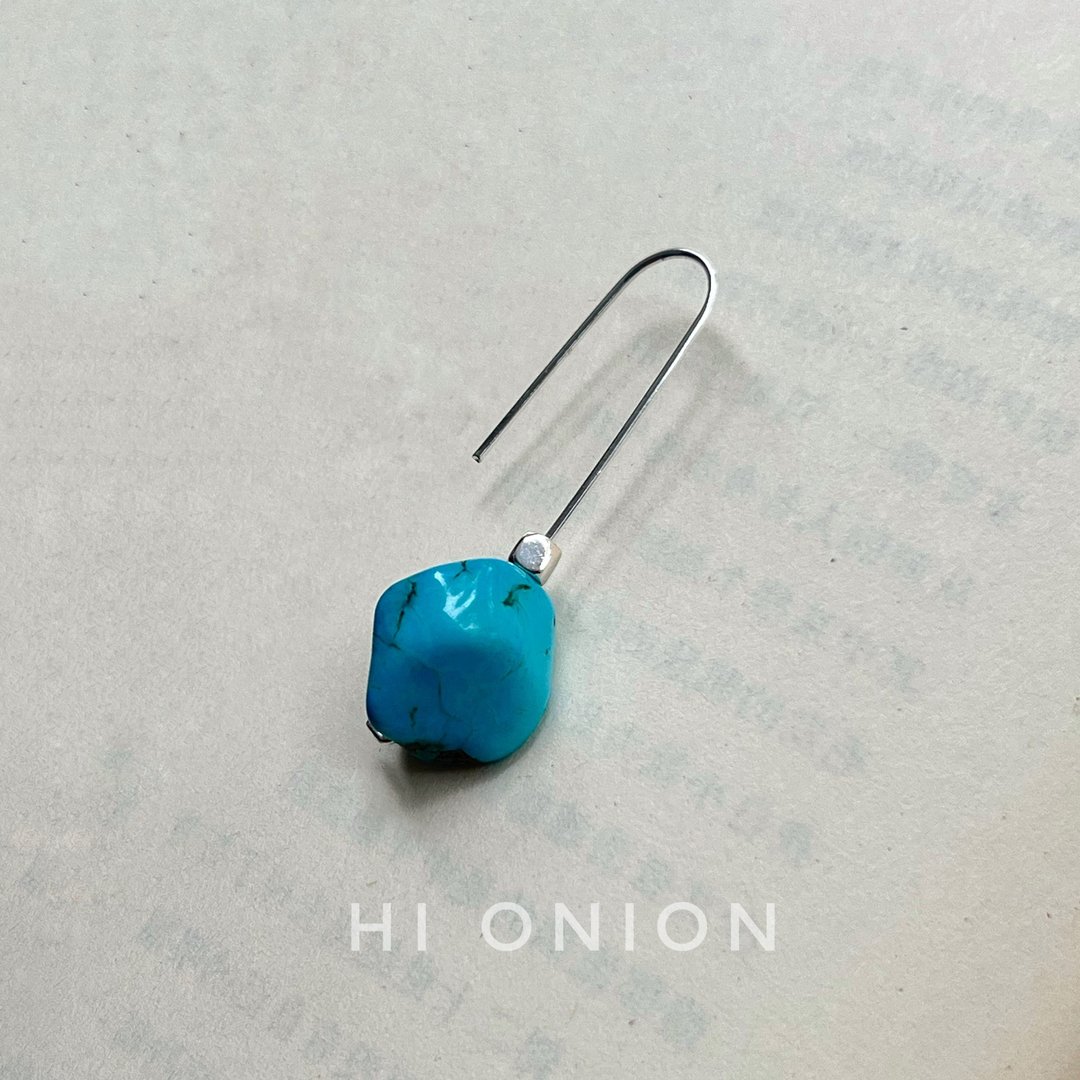 Hi onion原创小众天然绿松石耳环耳夹高级个性复古藏式耳饰礼物 - 耳环/耳夹 - 宝石 