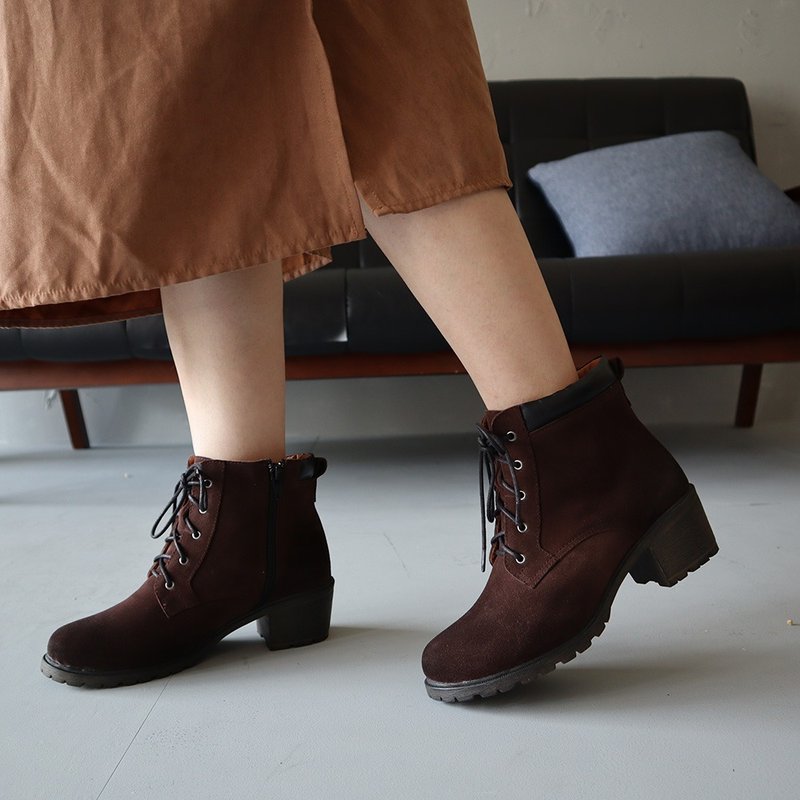 【雨后初晴】显瘦防水靴-深咖| 晴雨两穿 | 短靴.保暖防水靴 - 女款短靴 - 真皮 咖啡色