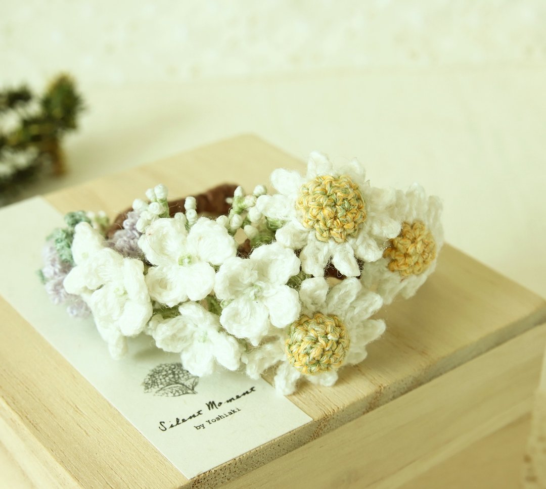 绣球花洋甘菊迷迭香手镯 麻线编织 婚礼饰物 新娘伴娘手环手腕花 - 手链/手环 - 棉 白色