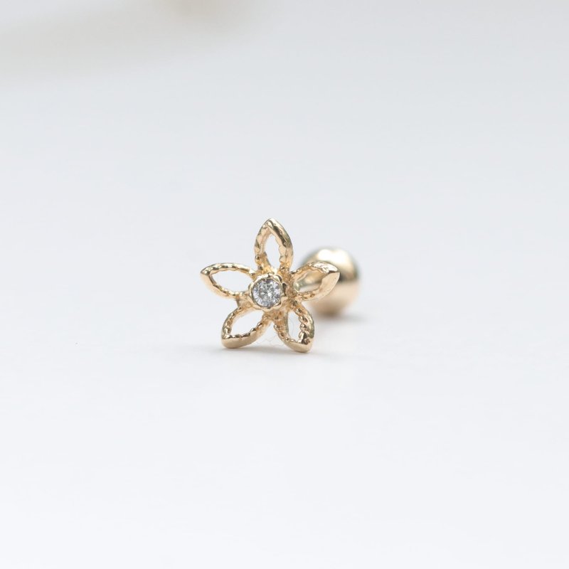 14K 五叶花钻锁珠 (单个)耳骨 耳窝 不退色 - 耳环/耳夹 - 贵金属 金色