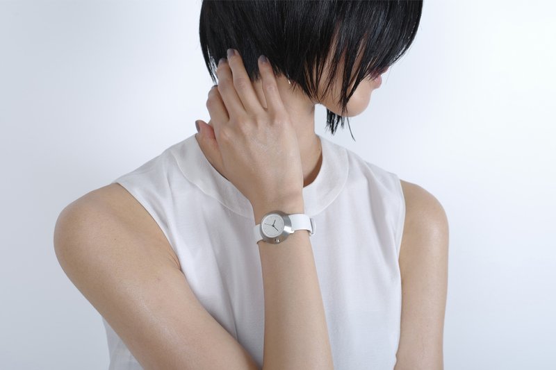 Fuji Normal 富士山表 31  - 银框/黑指针/白色真皮牛皮表带 - 女表 - 真皮 白色