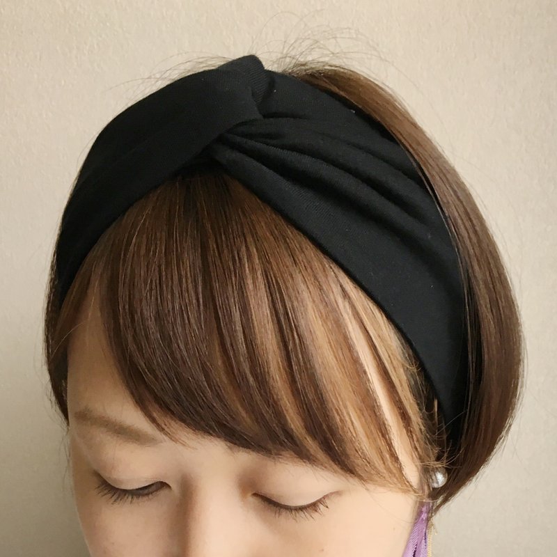 hair band plain Black -Tshirt fabric- - 发带/发箍 - 棉．麻 黑色