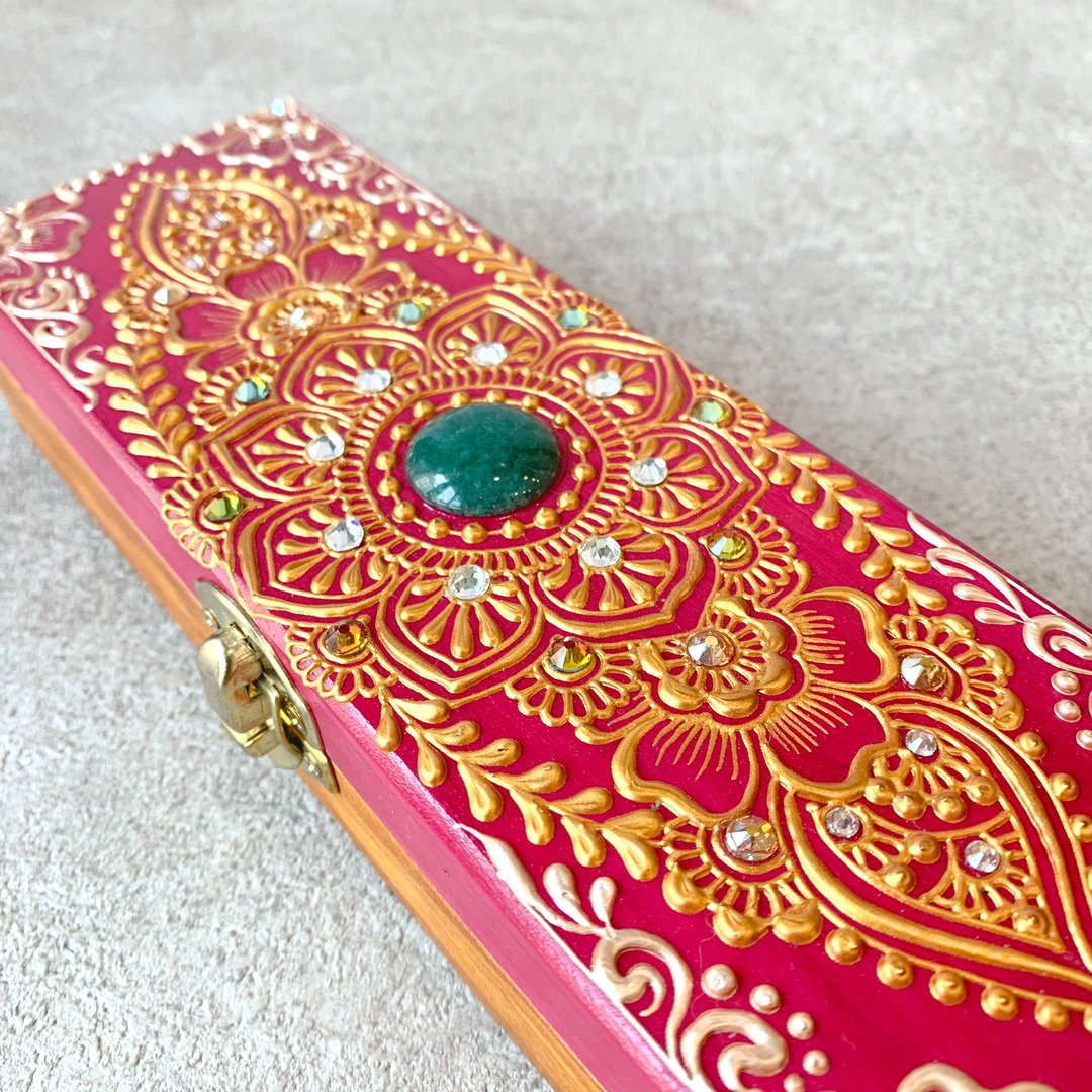 【雕花彩绘铅笔盒】HENNA/民族风/禅绕/摩洛哥/木盒/花/铅笔盒 - 铅笔盒/笔袋 - 木头 红色