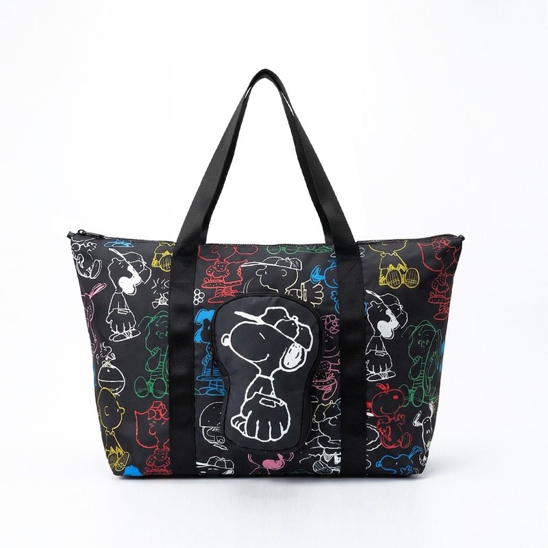 PEANUTS Snoopy 防泼水可折双面旅行袋/运动 - 行李箱/行李箱保护套 - 其他人造纤维 黑色