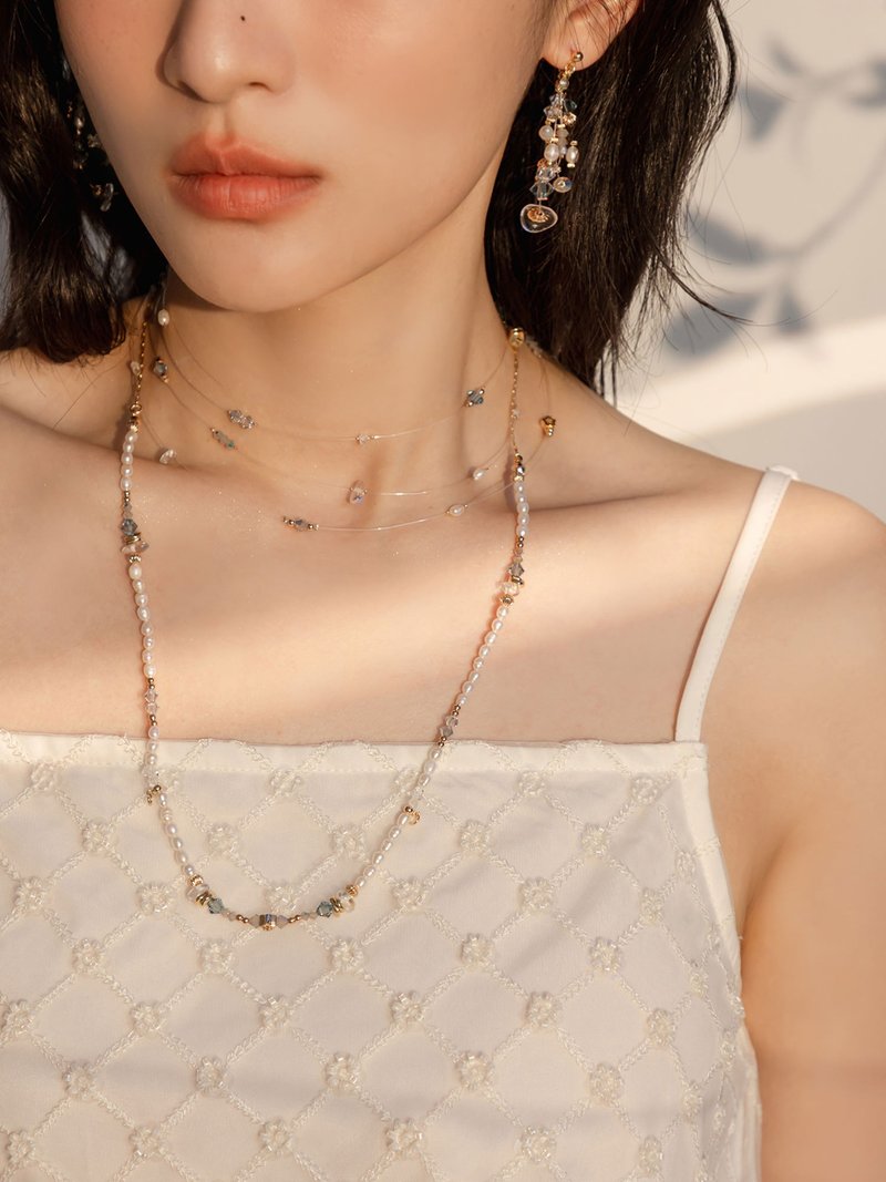 隐鹿白月光。MUCHAT 手作 14KGP 施华洛水晶珍珠层次项链 - 项链 - 其他金属 多色