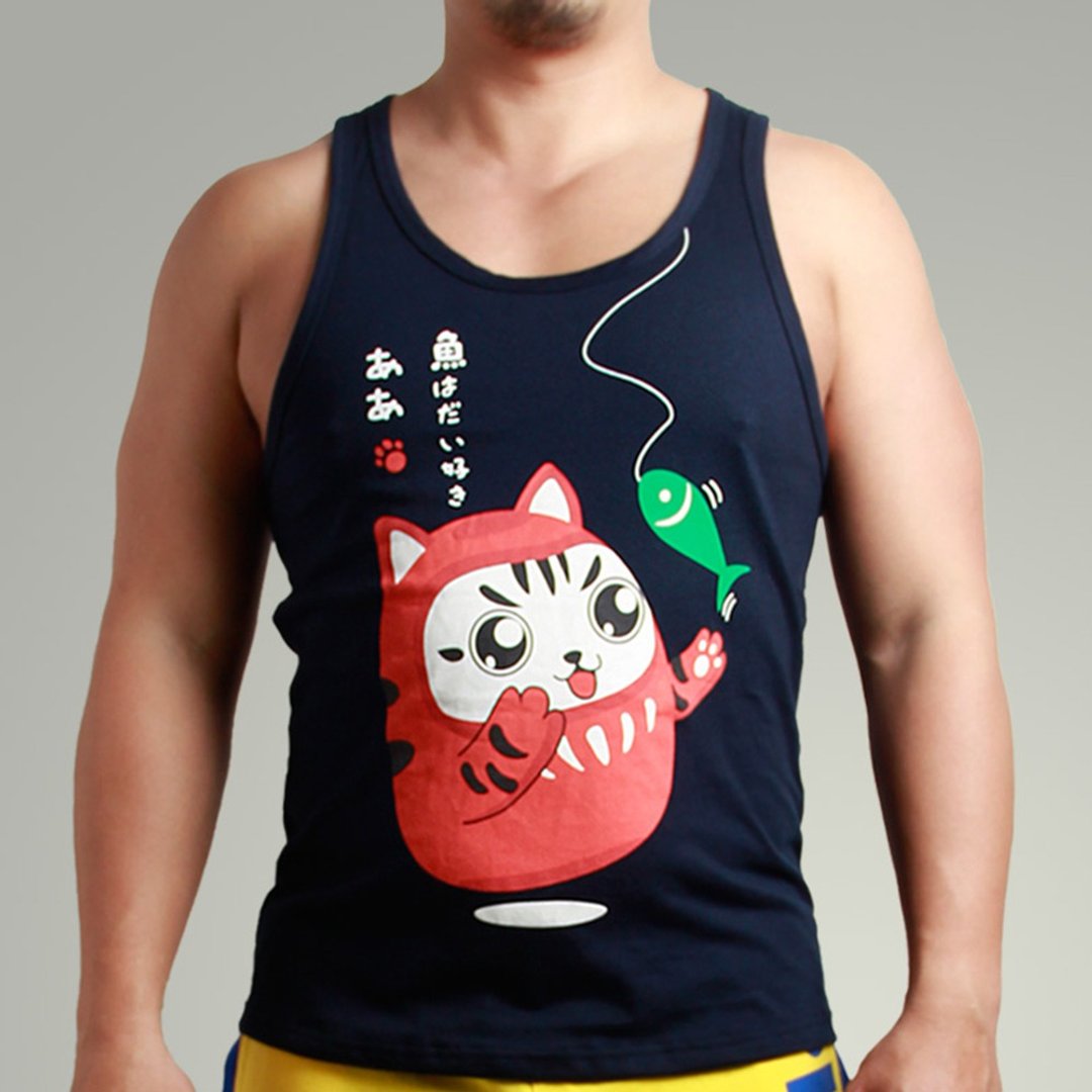 背心_喵达摩爱抓鱼(海军蓝) - 男装背心 - 棉 蓝色