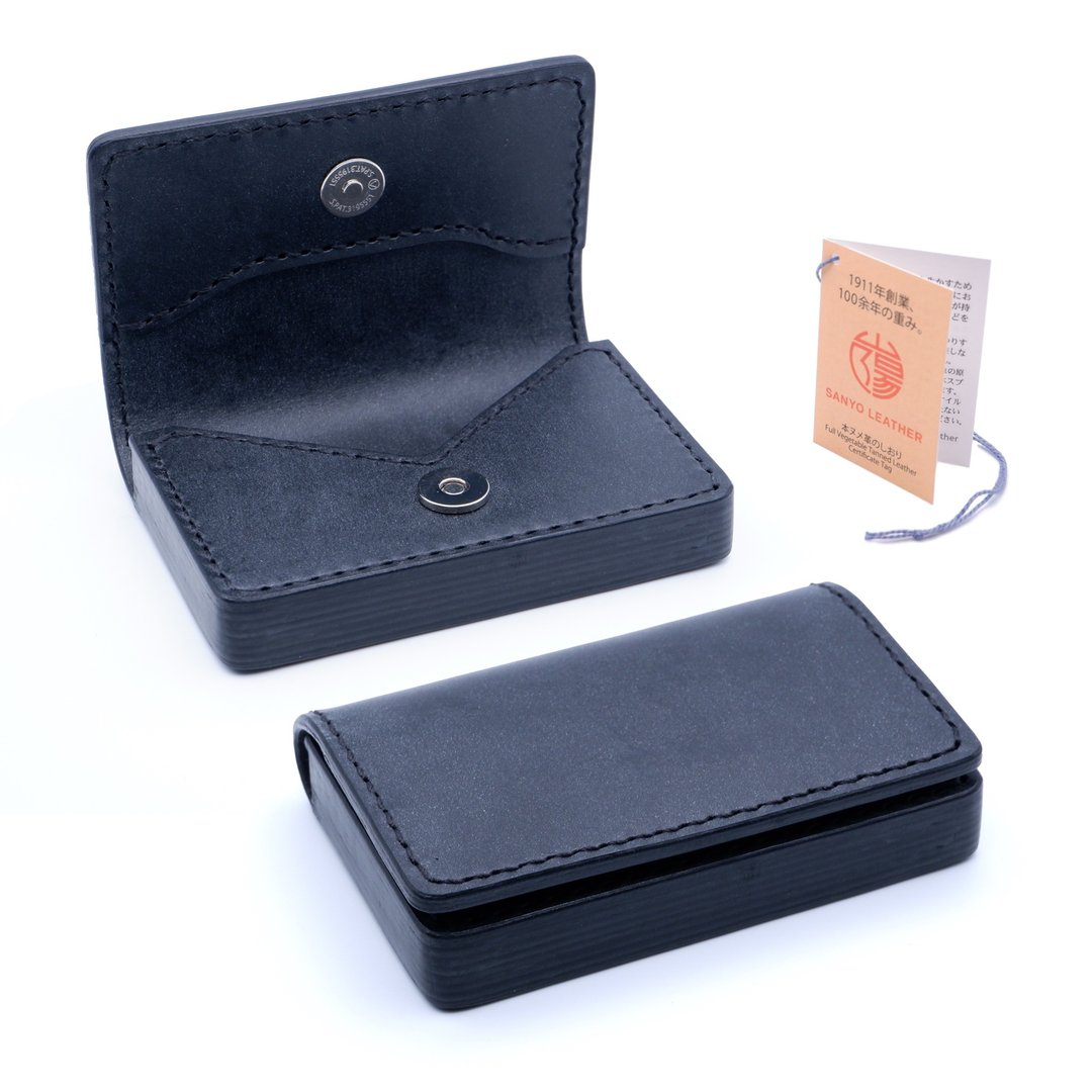 Business Card Holder Ver.3 Laminated Edge Magnet Type Black Bridle Leather - 名片夹/名片盒 - 真皮 黑色