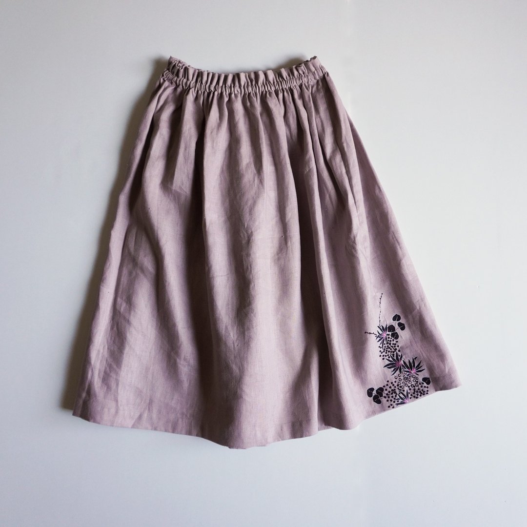 Gathered skirt dull pink underwater plants - 裙子 - 棉 粉红色