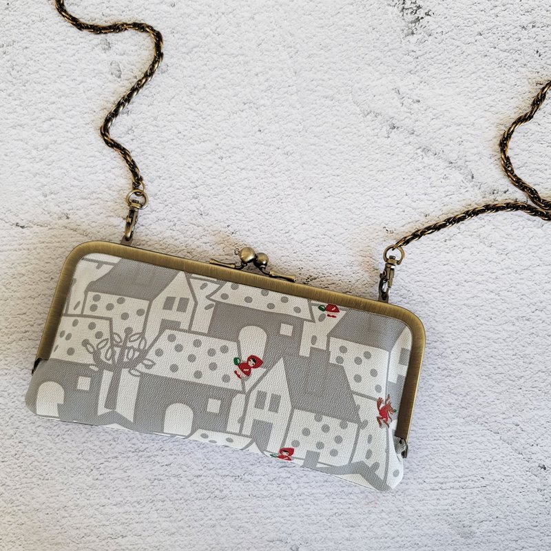 口金包/长夹/小包/侧背包/斜背包 - 欧洲童话小屋 白 - 皮夹/钱包 - 棉．麻 白色