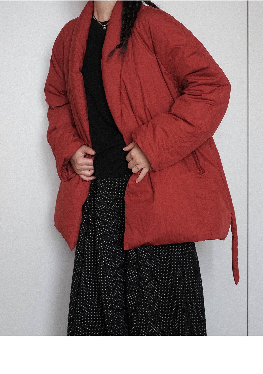民族风复古袍式红色茧型90白鸭绒加厚羽绒服 - 女装休闲/机能外套 - 聚酯纤维 