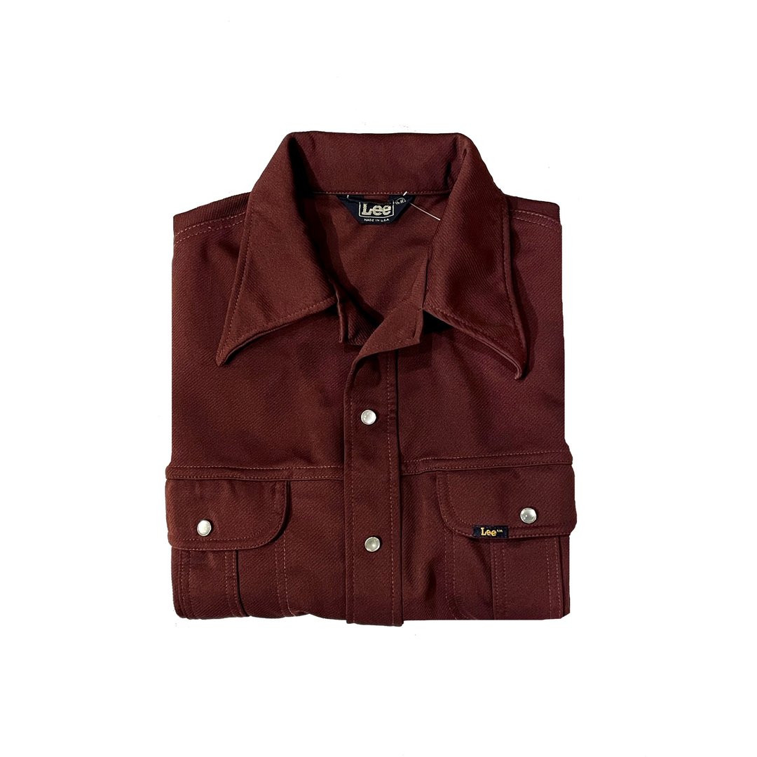 70s Vintage Lee Rockabilly Western Shirt 古着Lee 西部衬衫 - 男装衬衫 - 聚酯纤维 咖啡色