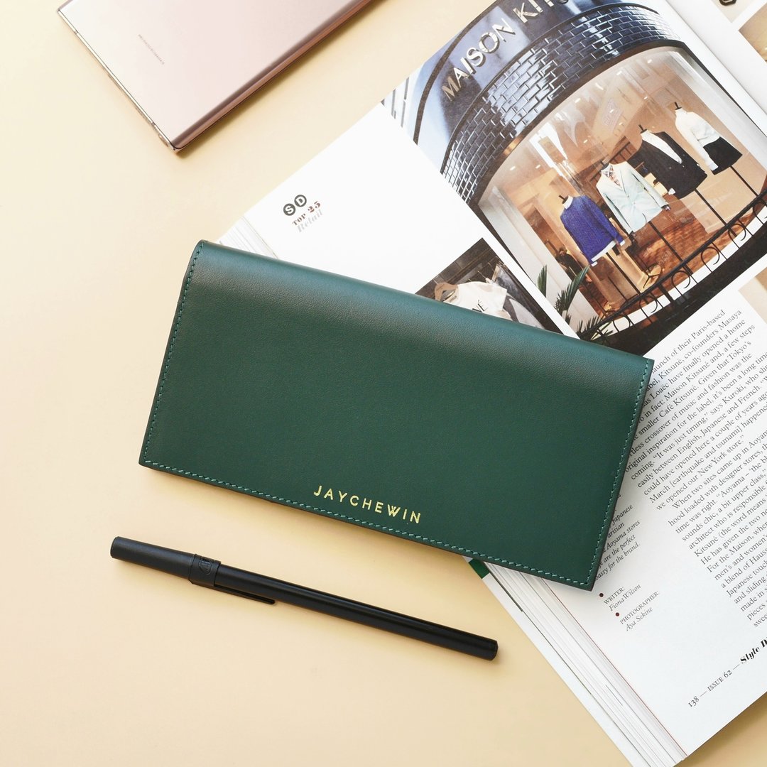 绿色长夹 Long Flat Wallet / Pine Green Nappa Leather 短夹 - 皮夹/钱包 - 真皮 绿色