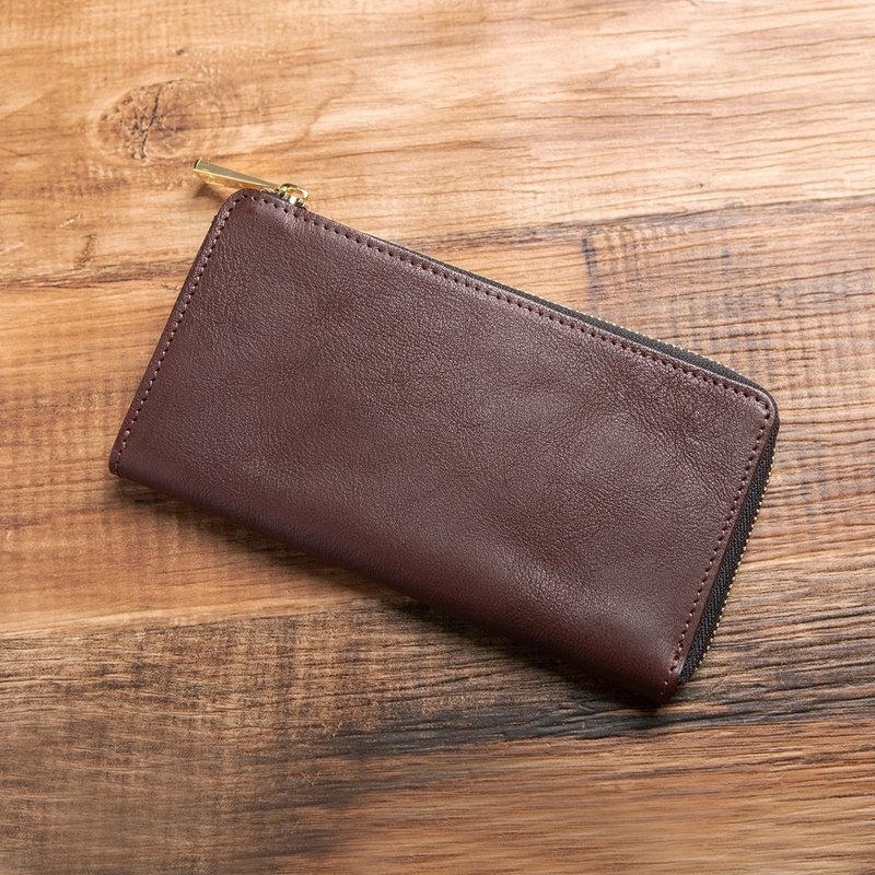 【日本手工制】啧啧人气商品 TIDY长夹 枥木皮革 可可棕 - 皮夹/钱包 - 真皮 咖啡色