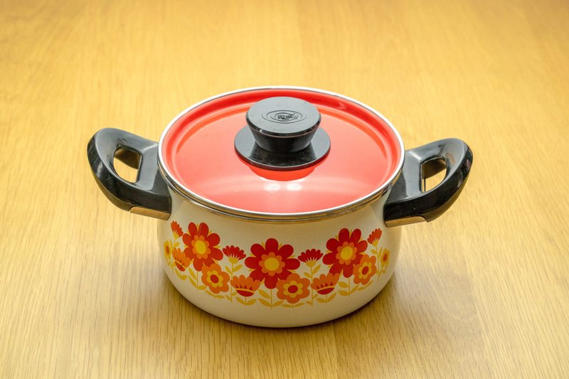 早期 台制 普普风双耳珐琅汤锅  库存新品 台湾包邮 - 厨房用具 - 珐琅 红色