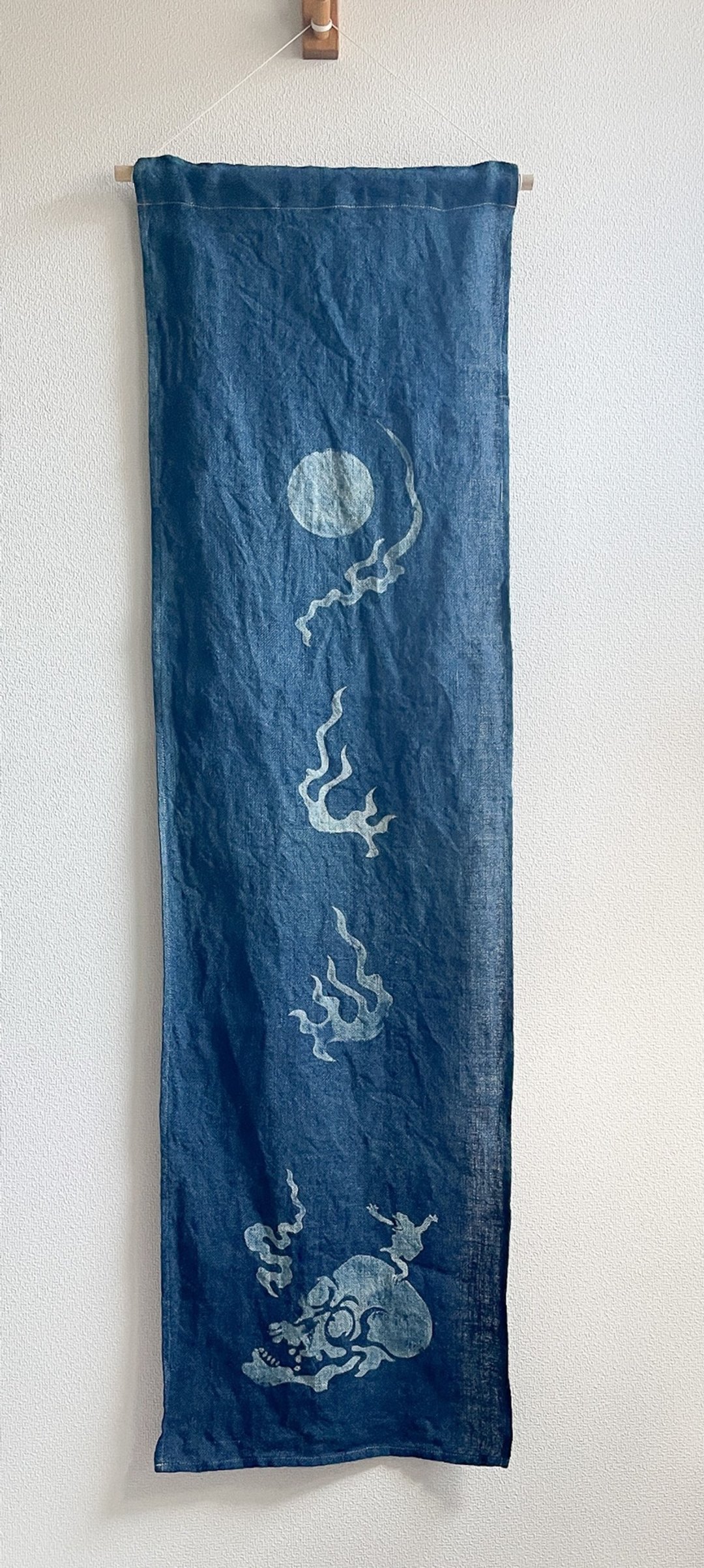 日本制造 FULL MOON 鬼骷髅青蛙 锦鲤 JAPANBLUE 挂毯 蓝染黄麻壁饰 - 其他 - 棉 蓝色