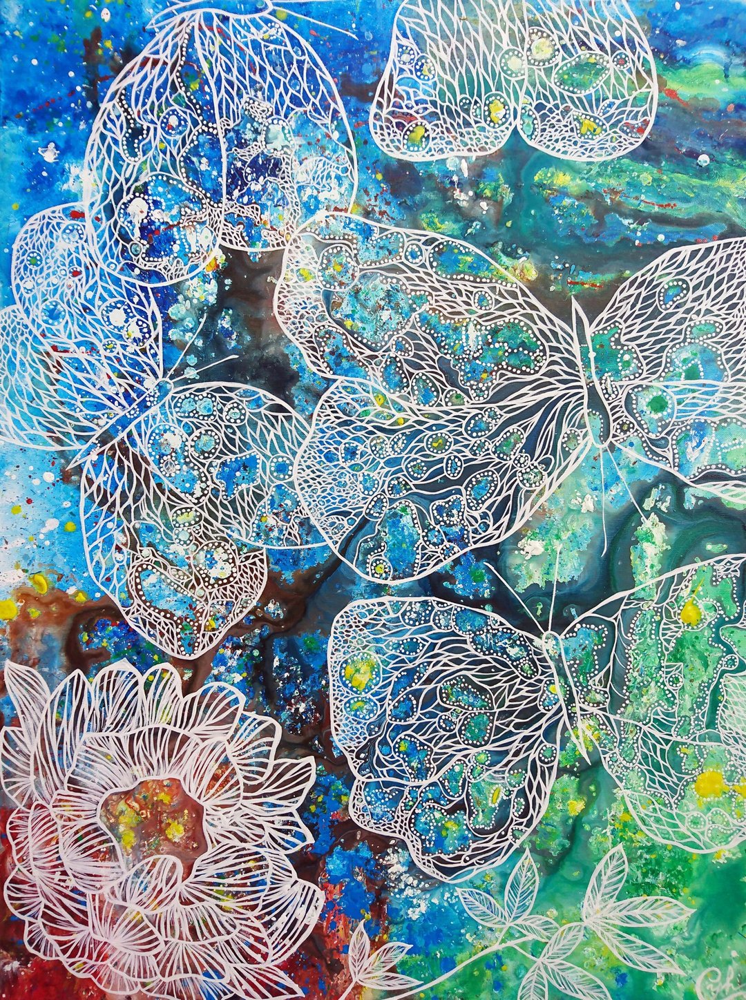 蝴蝶绘画－绿与蓝的记忆 - 海报/装饰画/版画 - 棉 多色