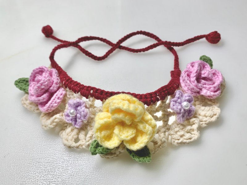 钩花编织 玫瑰花 全绵毛冷蕾丝 宠物 猫狗 围巾 颈圈 颈带 定制 - 项圈/牵绳 - 棉．麻 多色