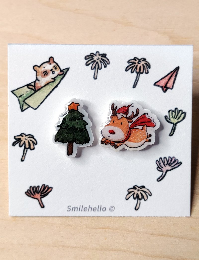 耳钉 / 耳夹 / 耳环 手工制作 圣诞树驯鹿 - 一对 - 耳环/耳夹 - 其他材质 多色