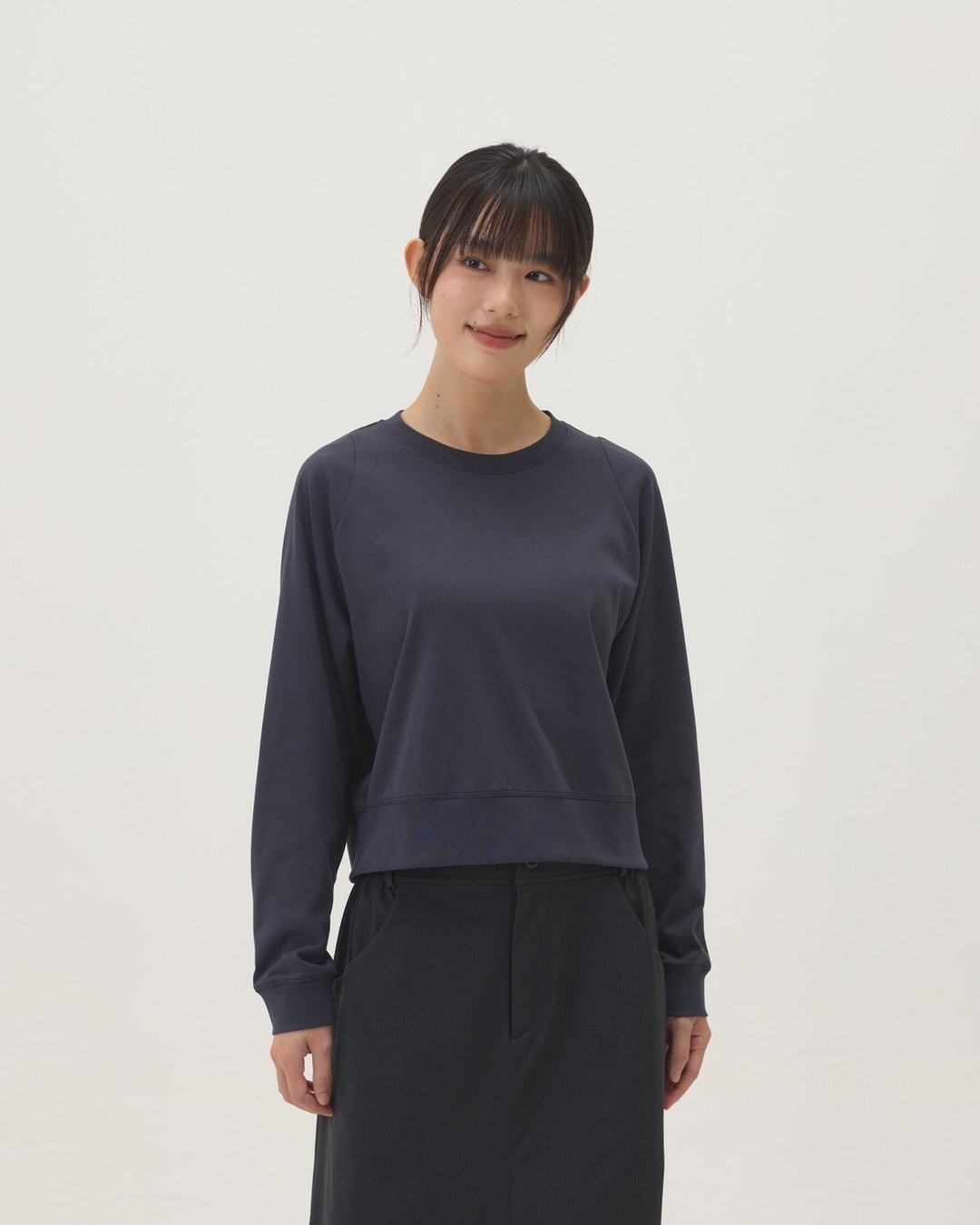 变化拉克兰袖 T (深蓝) - 女装 T 恤 - 棉 蓝色