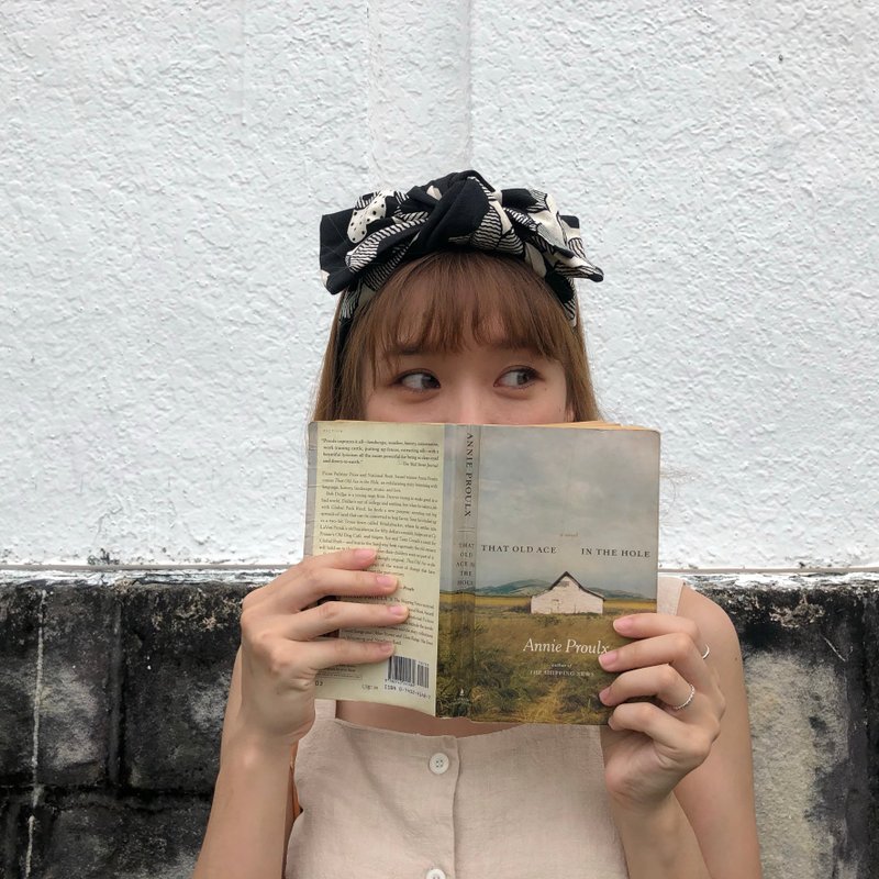 墨花 北欧大花 北欧风 双层大蝴蝶扭结发带 ggoomstudio - 发带/发箍 - 棉．麻 黑色