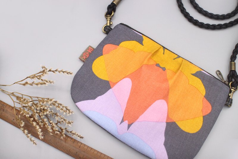 平安侧背包 -几何彩蝶,手感棉麻,双面双色可背 - 侧背包/斜挎包 - 棉．麻 灰色