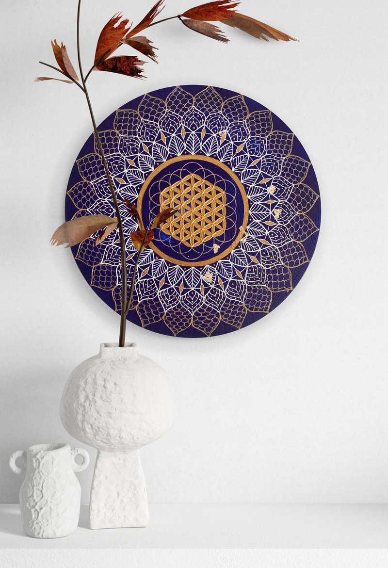 Round mandala painting Flower of life spiritual wall art Sacred geometry decor - 墙贴/壁贴 - 压克力 紫色