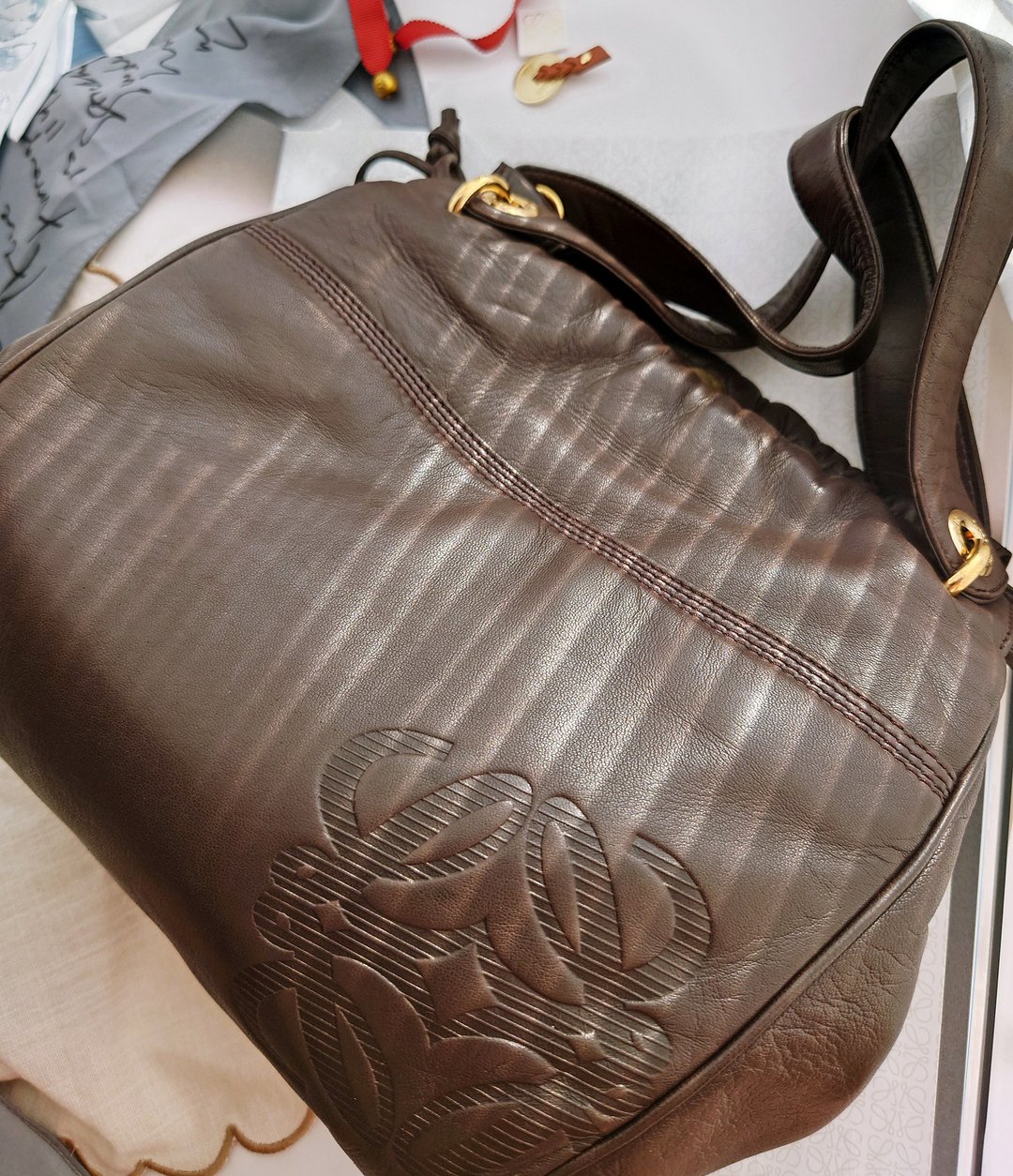 中古包 Loewe 巧克力咖啡 手挽袋手提包单肩包托特包单肩袋公文包 - 手提包/手提袋 - 真皮 咖啡色