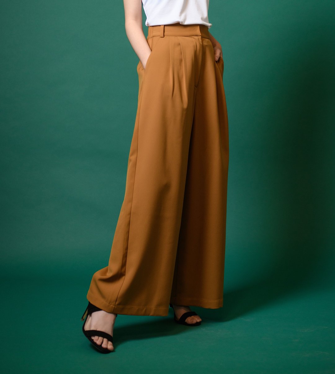 优雅的奇幻旅程宽版长裤 Fantasy journey high waist pants - 女装长裤 - 聚酯纤维 橘色