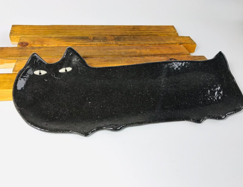 Long dish. The form of black cat. - 盘子/餐盘/盘架 - 陶 黑色