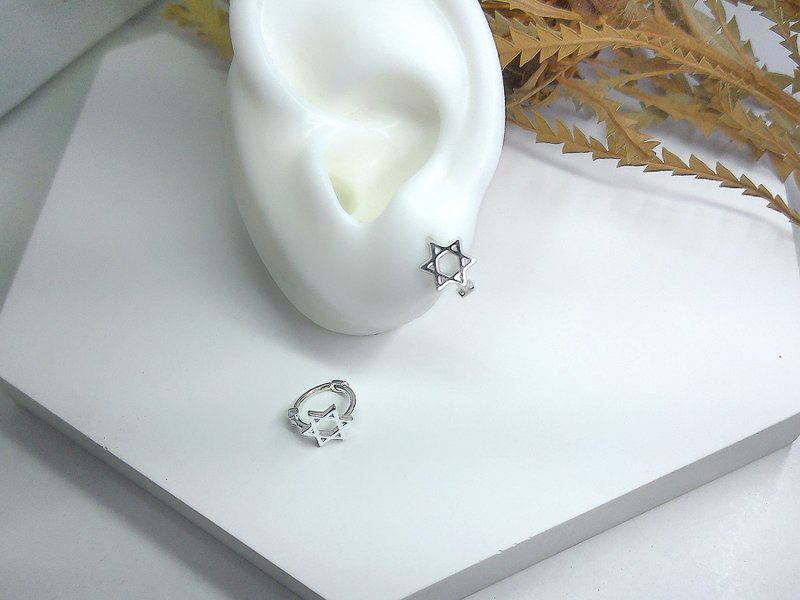 S Lee 小日子系列-大卫星耳扣\耳扣\耳针\耳环(925银 ) - 耳环/耳夹 - 纯银 