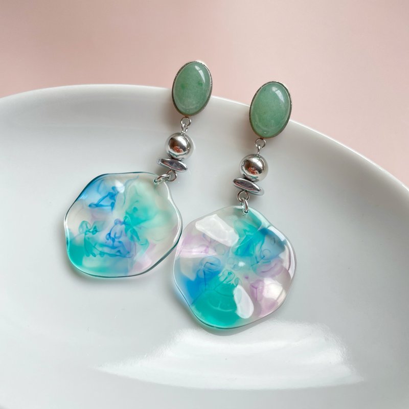 Marble blue earrings earrings / Clip-On - 耳环/耳夹 - 半宝石 蓝色