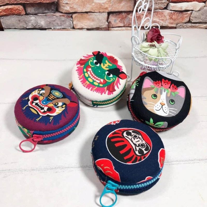 【台湾醒狮大佛棉布】马卡龙零钱包/多功能包 - 零钱包 - 棉．麻 