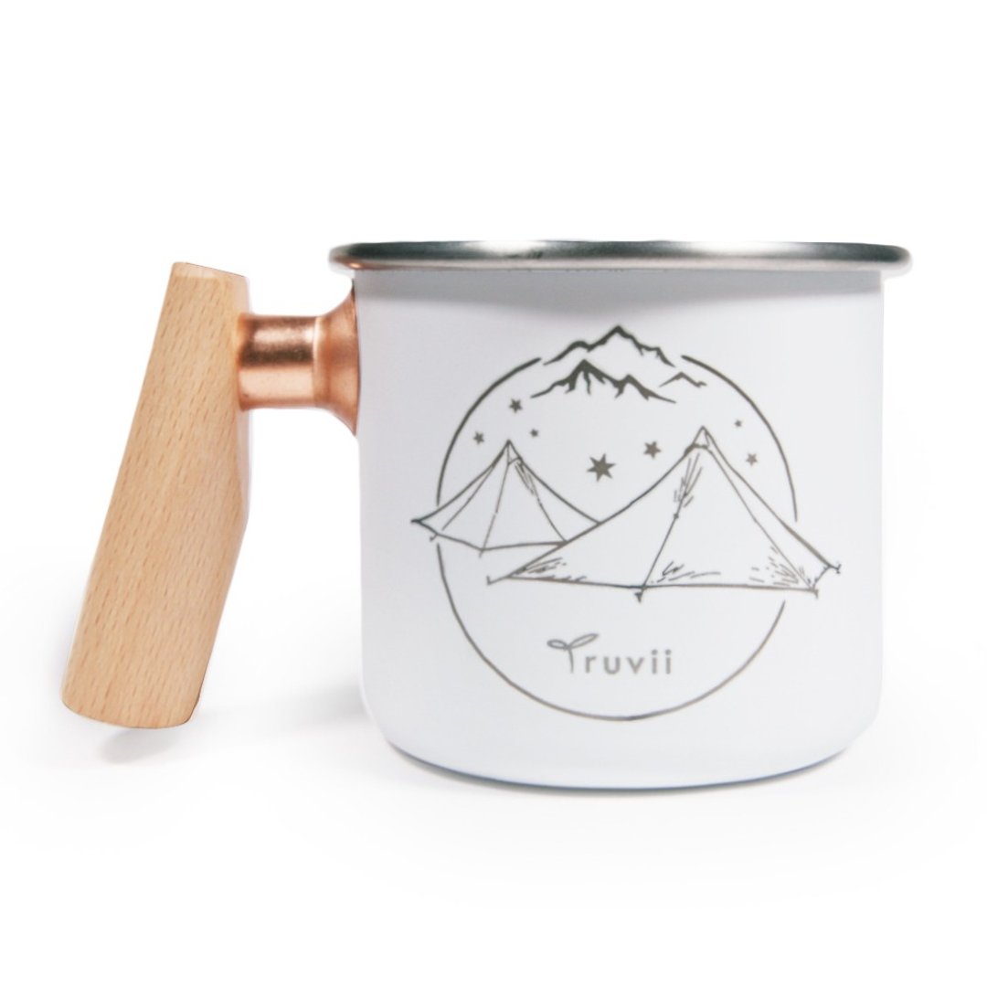 【定制化礼物】木柄 白铁杯 400ml(Tent Party雪白) - 咖啡杯/马克杯 - 不锈钢 白色